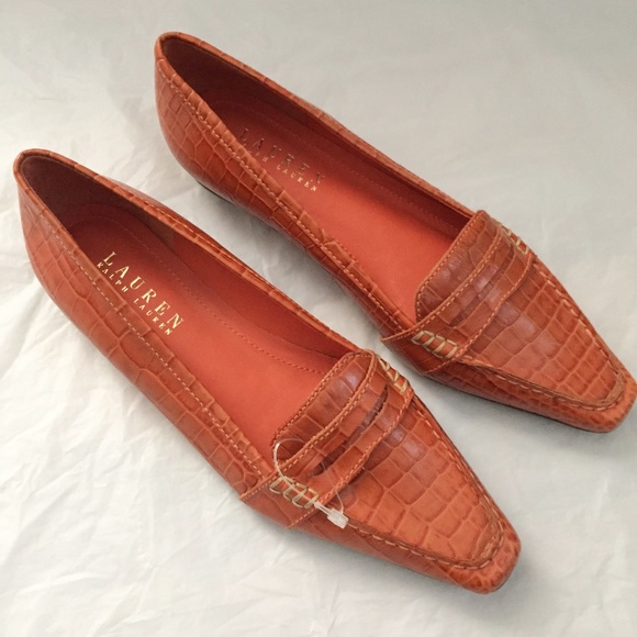 LRL Sibley Orange Leather Croc Loafers